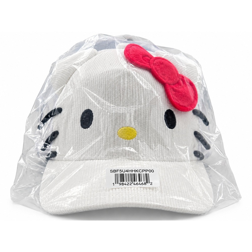 Hello Kitty 3D Corduroy Trucker Hat White Red Bow Sanrio Bioworld NWT